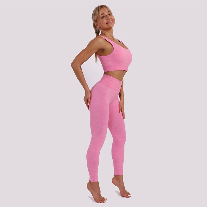 MM Ženy Sportwear pohode Fluorescenčné fabic Farba Jogy Set 2 Kusov Topy & Fitness Športové Legíny Oblek Pre Ženy Telocvični Cvičenie Nastaviť