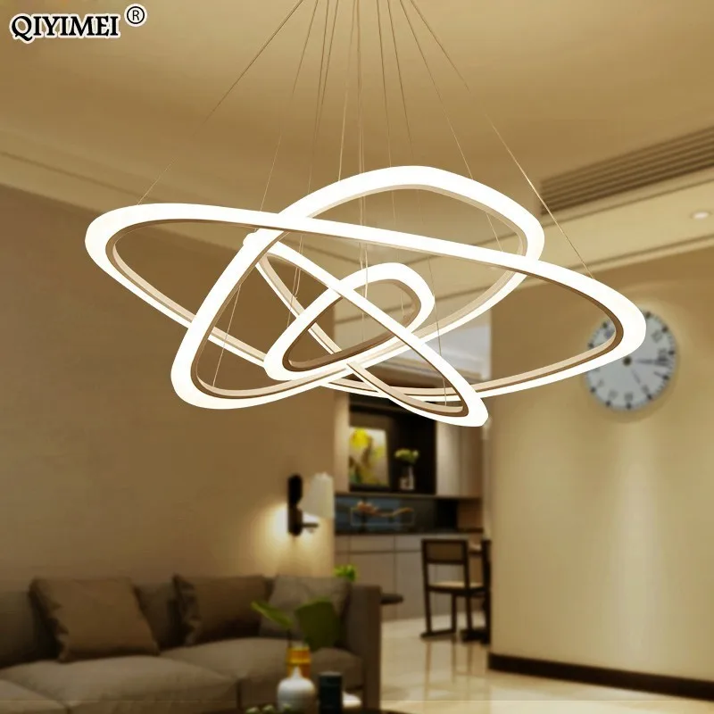 Moderné LED prívesok svetlá pre obývacia izba jedáleň 4/3/2 Trojuholník Krúžky akryl hliníkové telo LED Prívesok na Čítanie