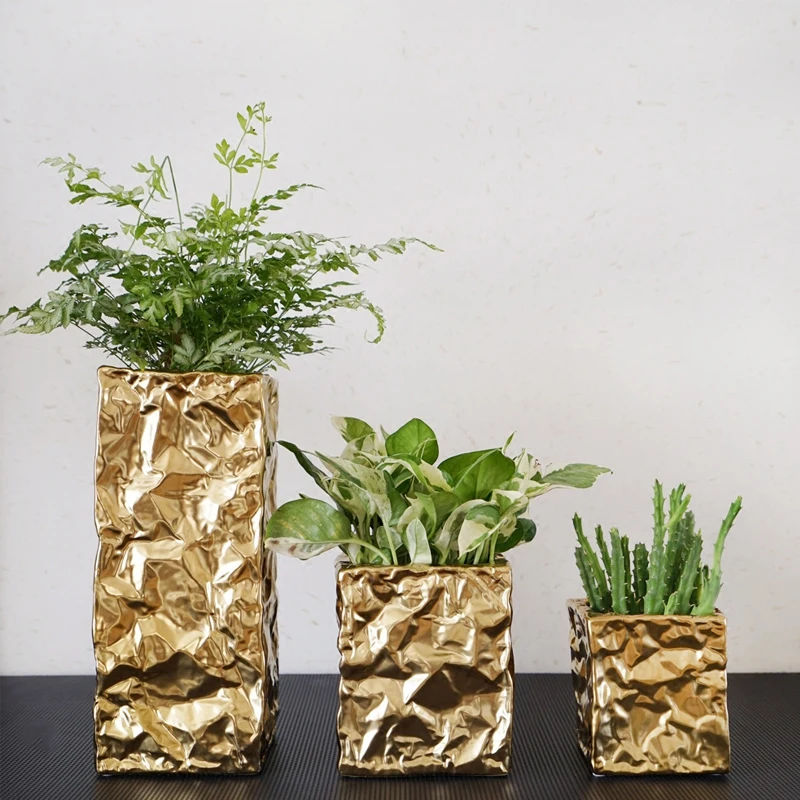 Moderné Tvorivé keramické vázy Strane-pozlátené striebro, zlato skladaný vázy Kvet Usporiadanie Svadby umenie Vázy Domáce dekorácie
