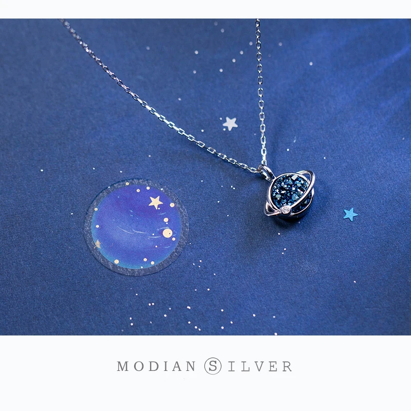 Modian Nové Predaj Modrá Kúzlo Tajomné Planéte Crystal Prívesok Náhrdelníky Klasické 925 Sterling Silver Strany Reťazca Šperky