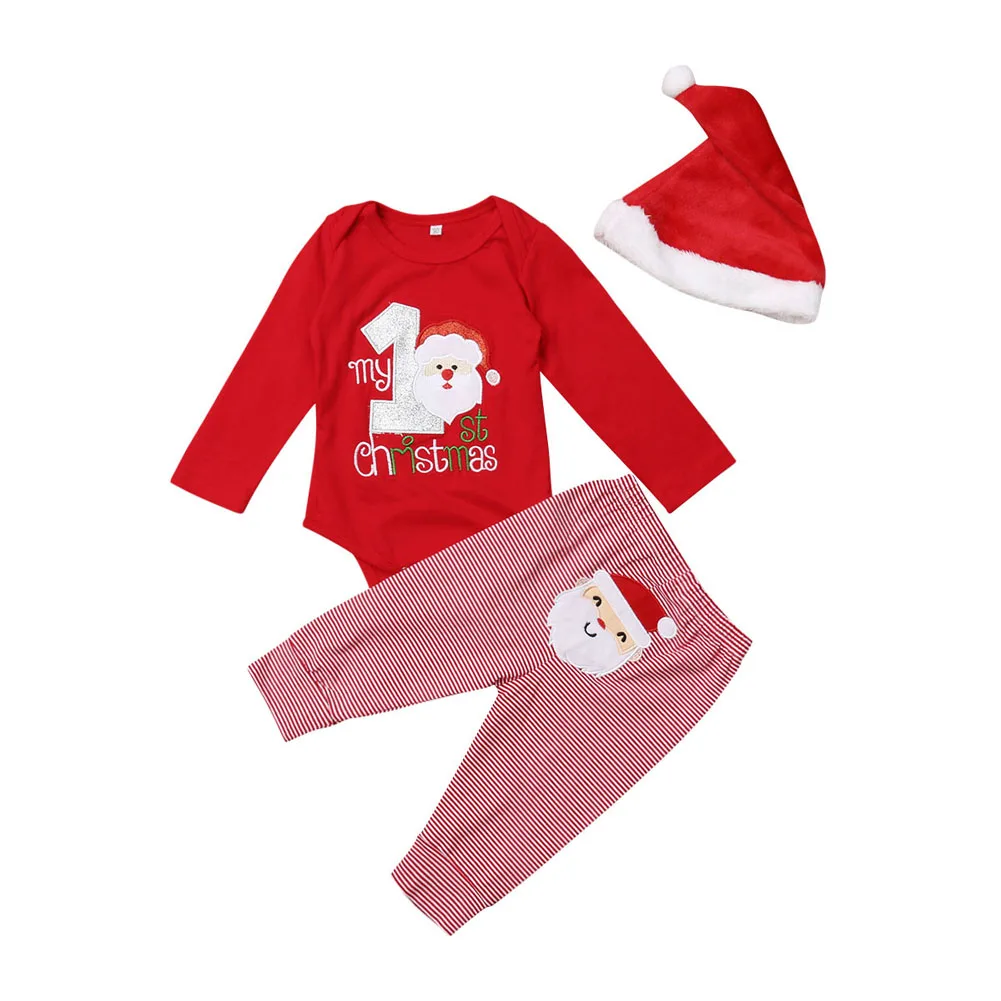 Moje Prvé Vianoce Novorodenca Dieťa, Chlapec, Dievča Oblečenie Set Sa Dlhý Rukáv Santa Claus Romper Nohavice, Klobúk Santa Oblečenie Vianočné Oblečenie