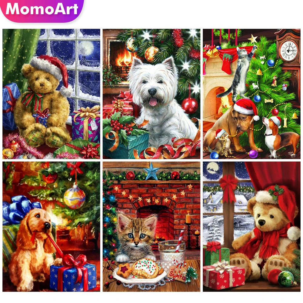MomoArt Plné Námestie Diamond Maľovanie Mačka 5D DIY Diamond Výšivky Psa Zvierat Drahokamu Umelecké Vianočné Ozdoby