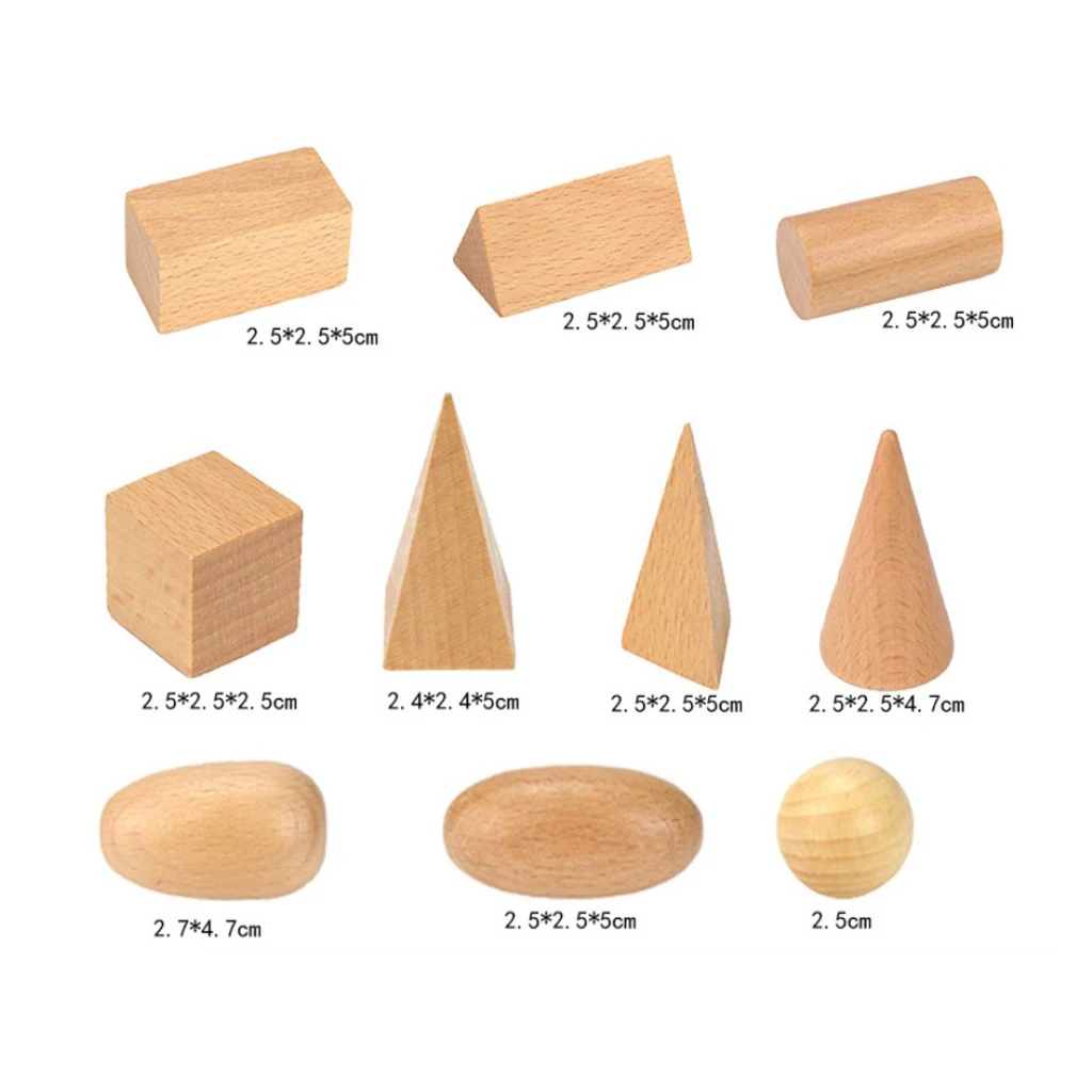Montessori Vzdelávacie Hračky - Sada 10 Drevené Geometrických Telies, 3D Tvary