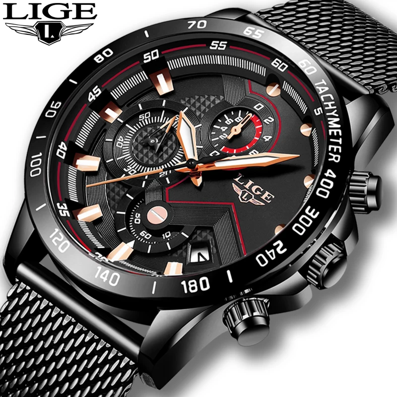 Montre Homme 2020 LIGE Nové Klasické Obchodné Quartz Hodinky Pánske Hodinky Top Značky Luxusné Oka Pásu Náramkové hodinky Vodotesné Hodiny+Box