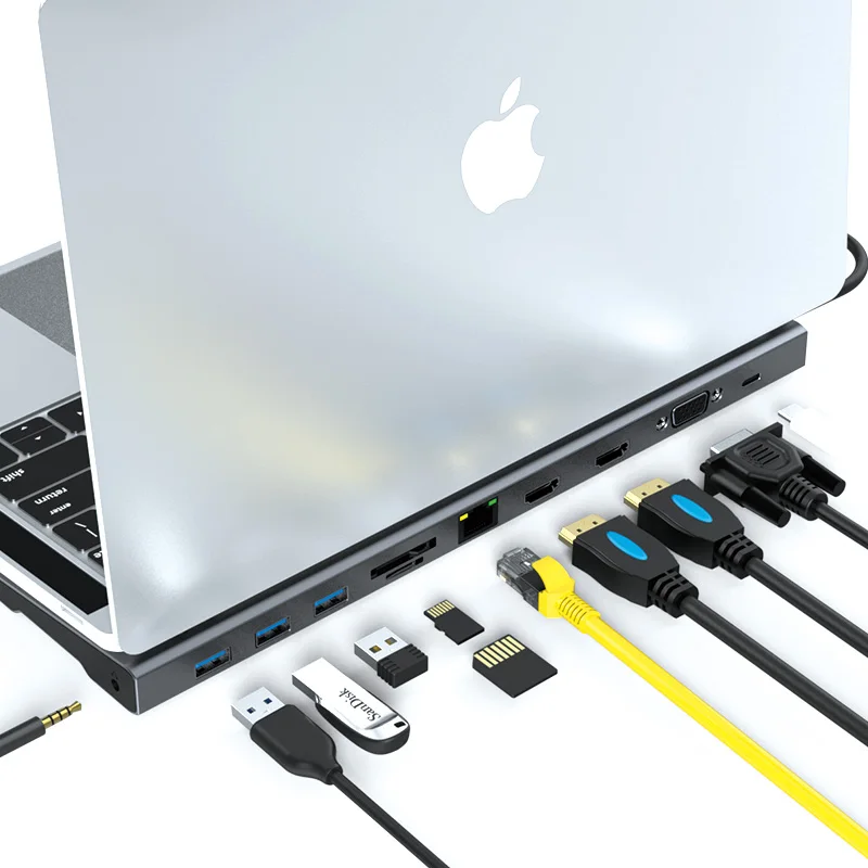 Multi USB 3.0 4K VGA RJ45 Adaptér a Splitter 3 Port USB ROZBOČOVAČ USB-C Typ C pre MacBook USB hub Notebook dokovacej stanice