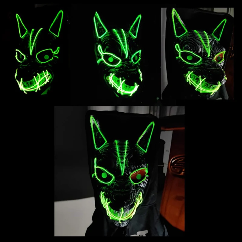 Muži a Ženy Halloween LED Streamer celotvárová Maska Strany Vlk Hlavy Svätého Tvár Klaun Horor Svietiť Maska Nové