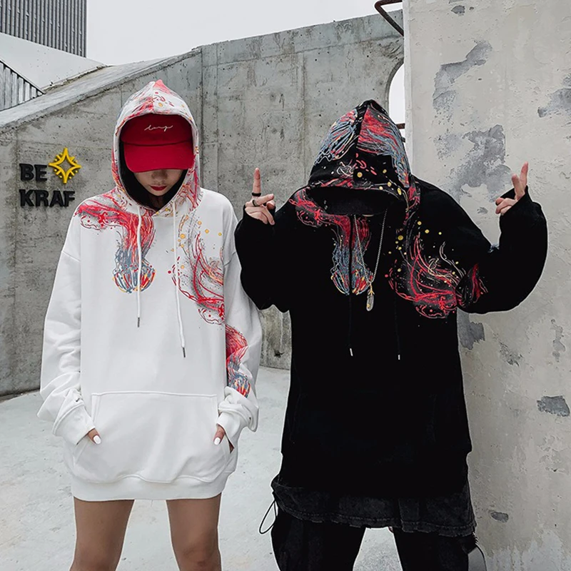 Muži Hip Hop Hoodies Mikina V Pohode Medúzy Vytlačené Mužov Harajuku Streetwear Pulóver S Kapucňou, Hip Hop Nadrozmerné Oblečenie Bavlna