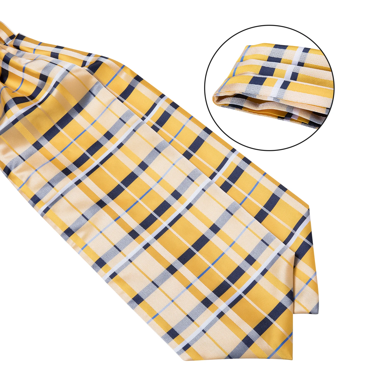 Muži Vintage Yellow Skontrolujte Prekladané Svadobné Formálne Cravat Ascot Strany Scrunch British Hodvábna Kravata Vrecku Štvorcové Manžetové Gombíky Nastaviť DiBanGu