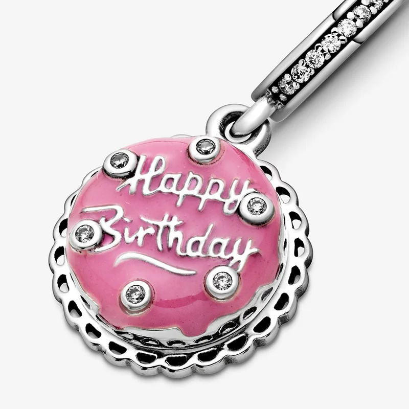 Móda 925 Sterling Silver Korálky Ružová Narodeninovú Tortu Visieť Charms fit Pôvodné Pandora Náramky Ženy DIY Šperky