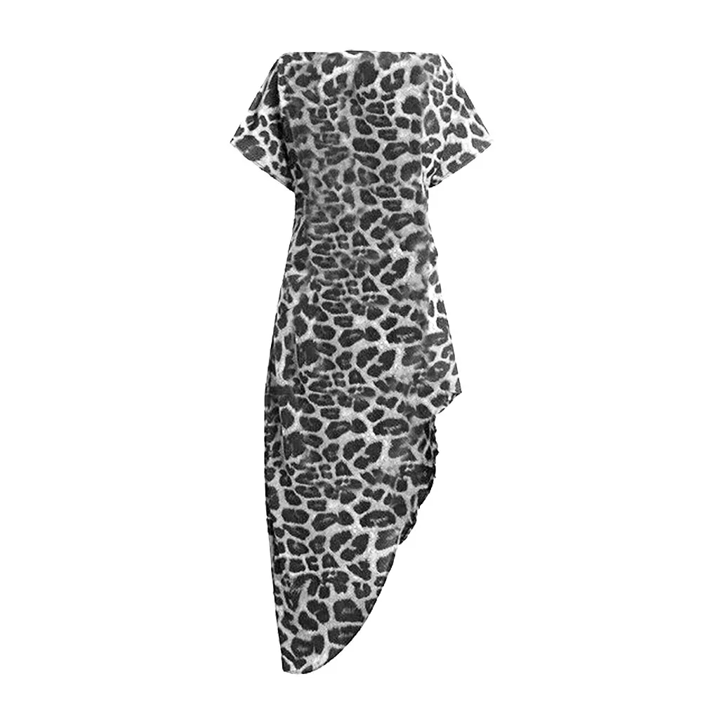 Módy Blúzky, Ženy Leopard Asymetrické Blúzka Skladaný Krátke Rukáv Tričko Swallowtail Topy рубашка женская топ