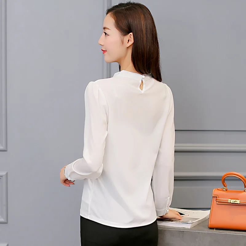 Na Jar Roku 2020 Kórejskej Ženy Biele Tričko Bežné Tričko S Dlhým Rukávom Žena Streetwear Slim Šifón, Blúzky, Elegantné Office Dámske Topy