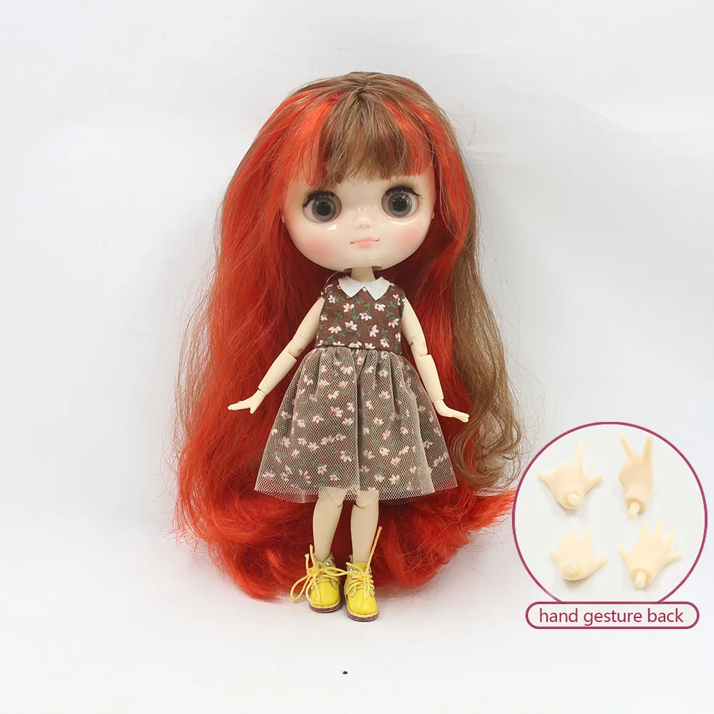 Nahé middie blyth spoločné bábika Červená mix hnedé vlasy Transparentné tvár vhodné DIY darček pre dievča ako ľadové bábika uprostred blyth