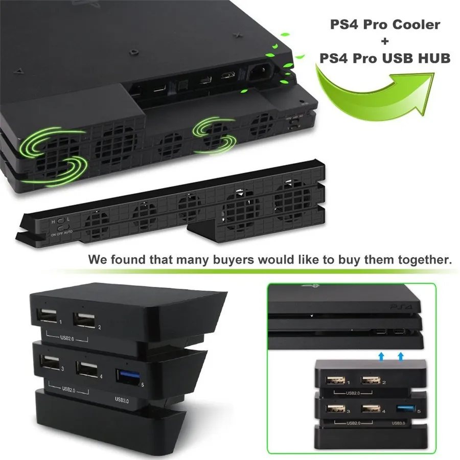 Nastaviť PS4 Pro Chladiaci Ventilátor súprava USB, Externé 5 Chladnejšie Super Turbo PS4 Pro ROZBOČOVAČ USB 3.0 2.0 5 Porty USB Adaptér Pre Playstation 4 Pro