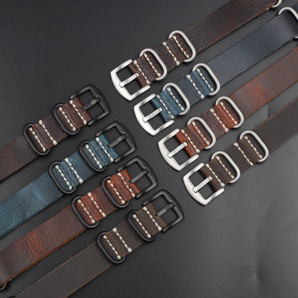 Nato Watchband Originálne Kožené Hodinky Remienok 20 mm 22 mm 24 mm Modrá Hnedá Zulu Popruh pre Mužov Hodinky Náramkové hodinky Pásma Náhradné