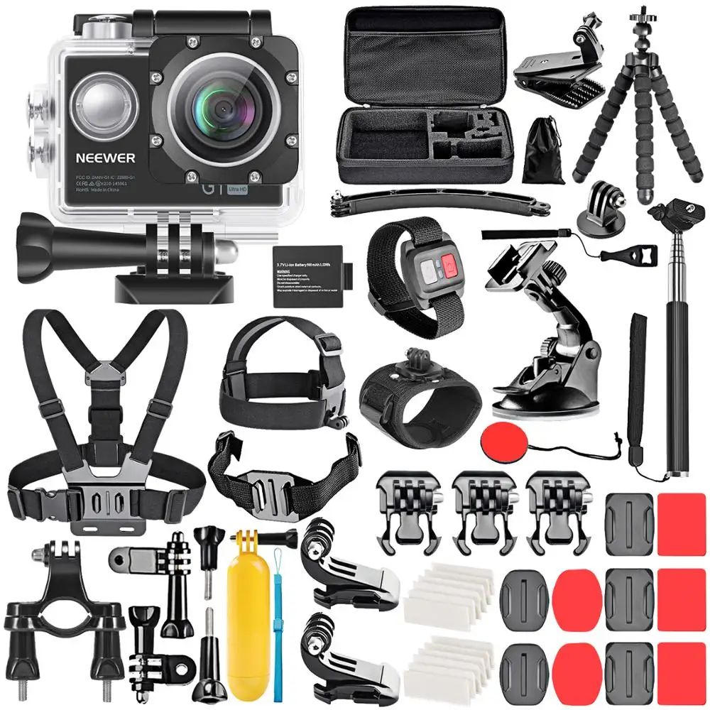 Neewer G1 Ultra HD 4K Akcia Fotoaparát Kit Obsahuje 16MP,98 ft Podvodná Vodotesný Fotoaparát 170 Stupňov Široký Uhol WiFi Športové Vačky