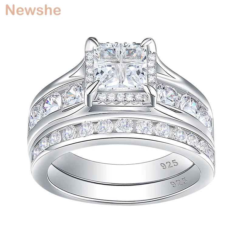 Newshe 925 Sterling Silver Prstene Pre Ženy Námestie Cross Cut AAA Kubických Zircons Sľúbil, Svadobný Prsteň, Šperky BR0993