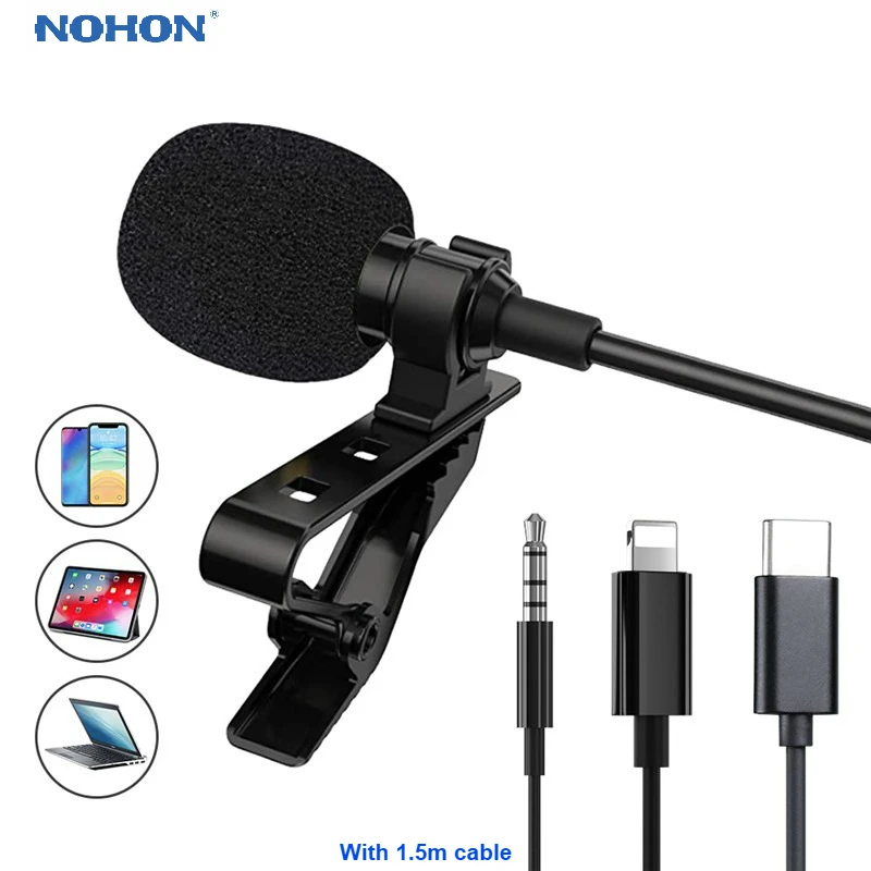 Nohon Mini Mikrofón pre iPhone Lightning Typ C 3,5 mm Microfone pre Samsung Huawei Xiao Lavalier Klip-na Nahrávanie Microfono