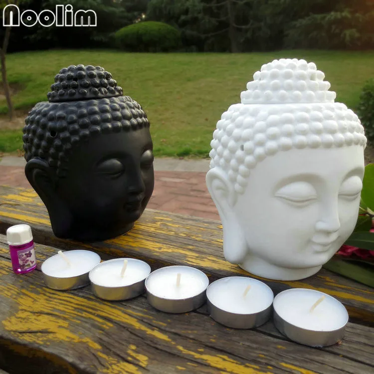 NOOLIM Buddha Hlavu Aromatických olejov Horák Keramické Aromaterapia Lampu, Sviečku Aróma Pece Olejové Lampy Domova Kadidlo Horák
