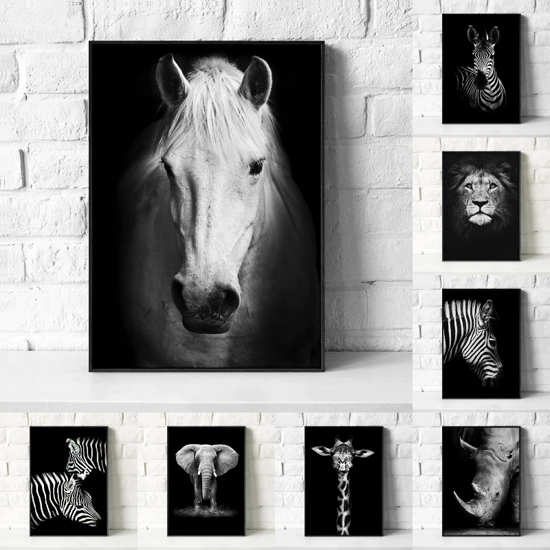 Nordic Wall Art Obrazy Zvierat Kôň Lev, Zebra Stenu Obrázky, Plagáty a Tlač pre Obývacia Izba Domova Bez Rámu