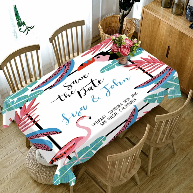 Nordic štýl 3D Obdĺžnikový Obrus Flamingo & Rastliny Vzor Umývateľný Zahustiť Bavlna Okrúhly Jedálenský Stôl Handričku na Svadbu