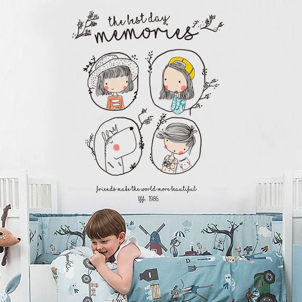 Nordic štýl cartoon chlapcov, dievčatá, deti izba domova, PVC vinyl umenie samolepky na stenu domov módy dekorácie, tapety,