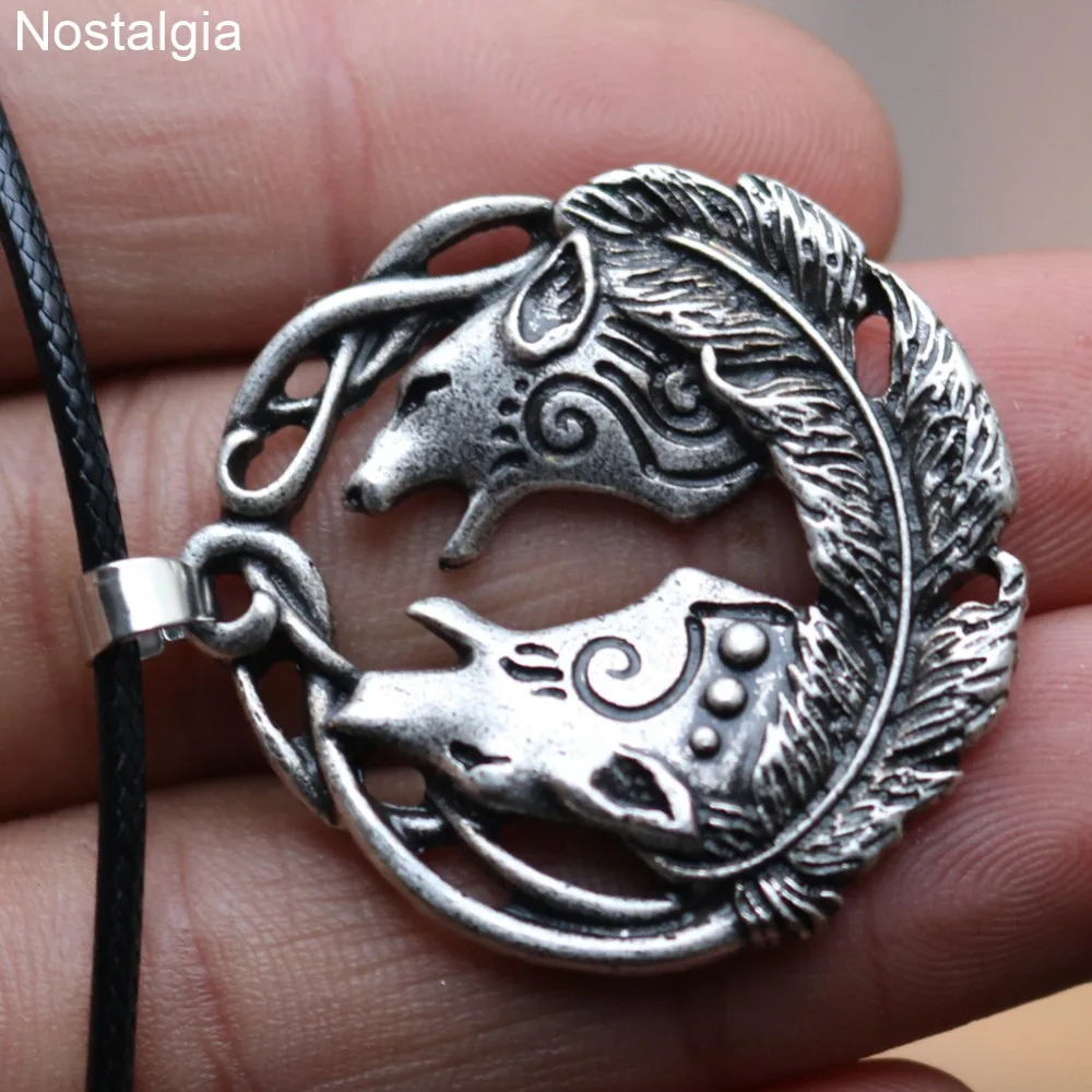 Nostalgia Dvojité Vlk Prívesok Strom Života Leaf Viking Zvierat Prívesok Talizmany A Amulety Pohanské Jewlery Náhrdelník