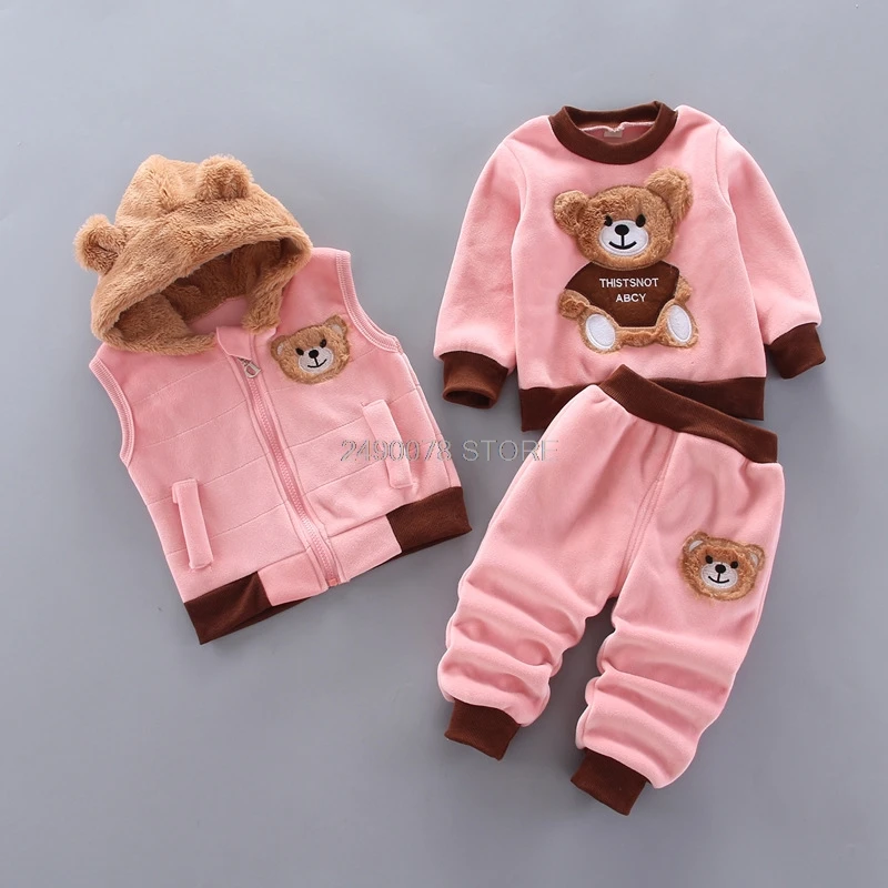 Novorodenca Chlapci Dievčatá Jeseň v Zime Teplé Hoody Kabát + Mikina + Nohavice 3ks Suit Infant Deti Deti Športové Batoľa Oblečenie
