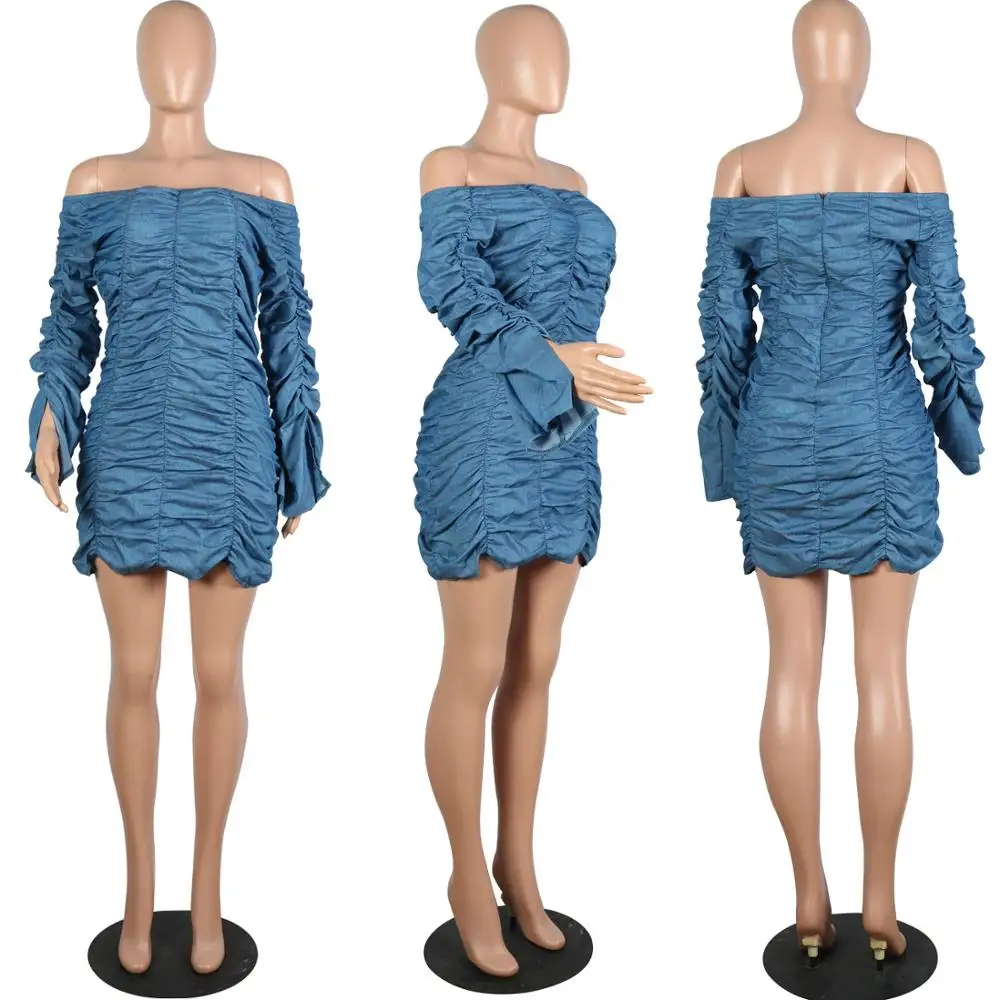 Nové 2019 jeseň zima mandarin rukáv ženy džínsy prikryť Šaty Módne nočný klub Dlhé mini šaty M980