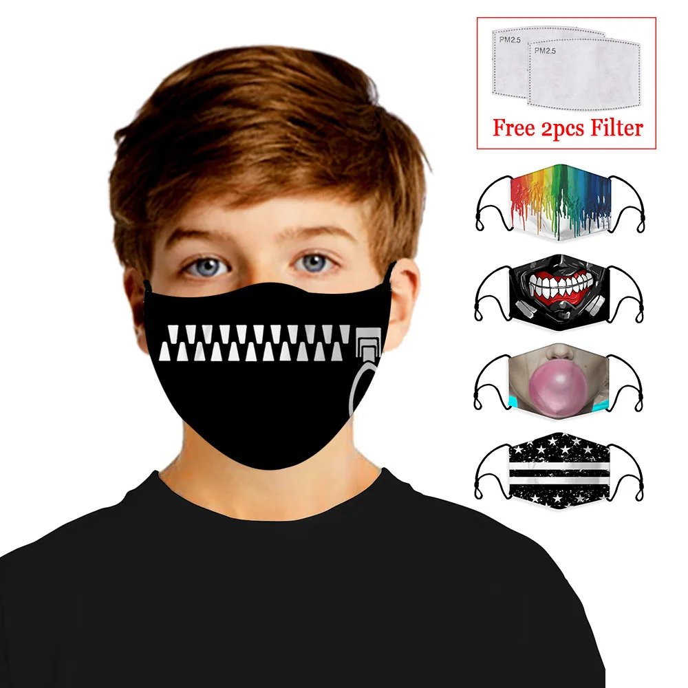 Nové 3D Tlač Farieb Opakovane Unisex Bavlna Dieťa Úst Maska Umývateľný Proti Prachu Masku na Tvár uhlím PM2.5 Masky S Filtrom