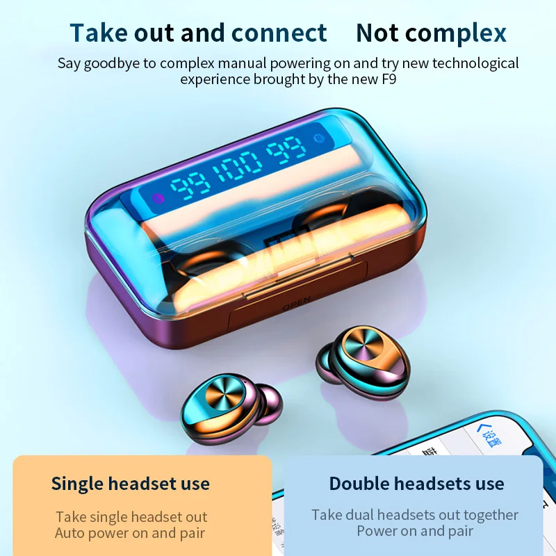 Nové F9 TWS Bluetooth Slúchadlo 5.0 Plnenie Box Nepremokavé Bezdrôtové Slúchadlá 8D Stereo Športové Slúchadlá Microphoe pre Smart Telefón