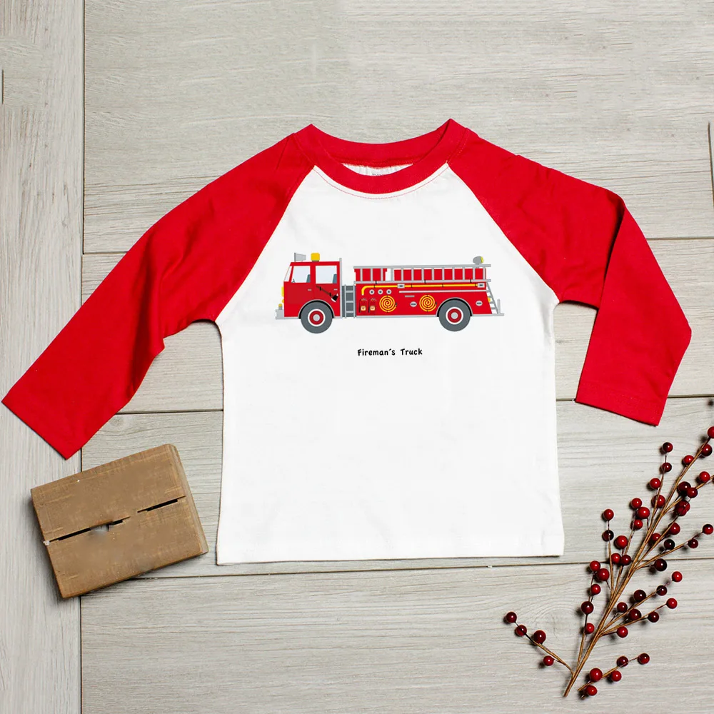 Nové Jeseň Baby Chlapci, Dievčatá Hasič Oblečenie s Dlhým Rukávom Ralgan Tričko Pure Bežné Požiaru Truck T-tričko Značky Tee Topy Unisex