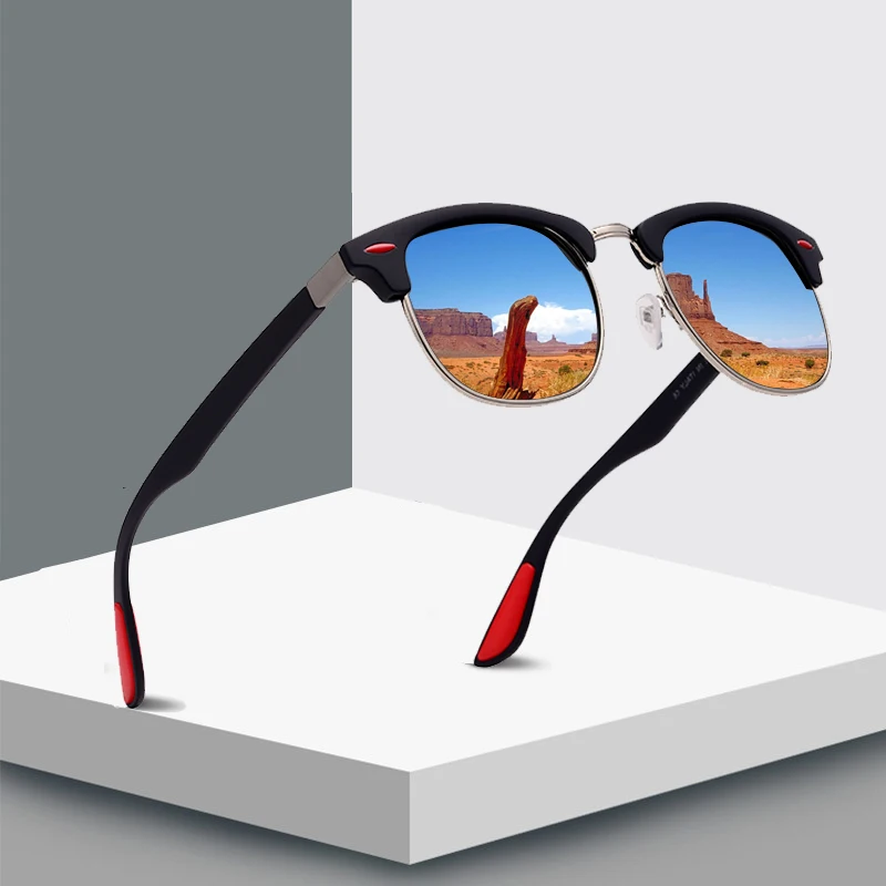 Nové polarizované pánske slnečné okuliare UV400 okuliare semi-metal štvorcový rám dámske slnečné okuliare módne značky, dizajn jazdy slnečné okuliare