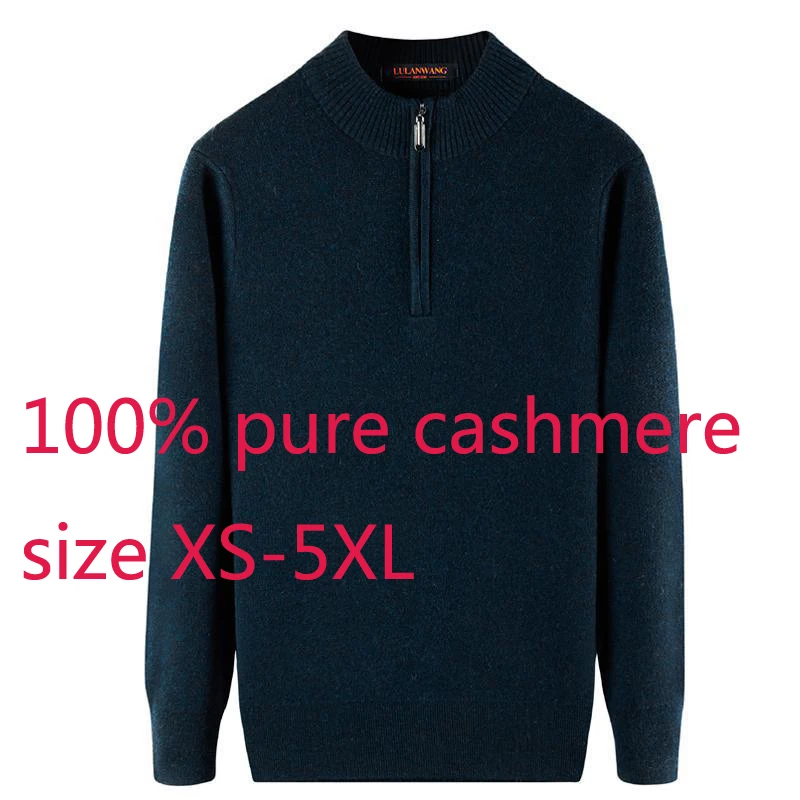 Nové Pure Cashmere Mužov Zips Polovicu Vysoký Golier Hrubší Sveter Bežné Počítač Pletené Sweatercoat Plus Veľkosť XS-2XL3XL4XL