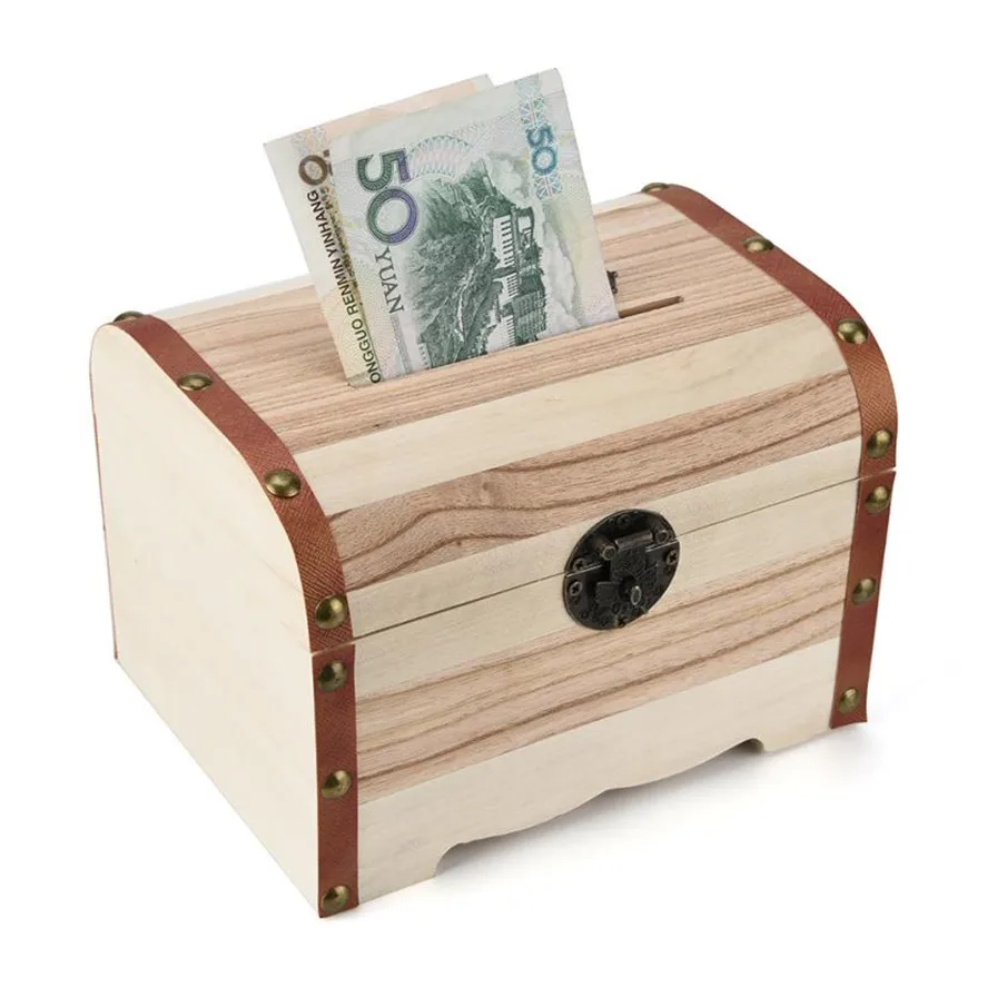 Nové TENSKE 1PC Drevené Prasiatko Safe Money Box Úspory So Zámkom, drevorezbárstvo Ručné Mince úložný box Vysokej Kvality