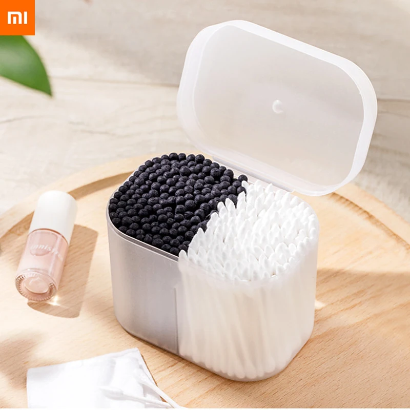 Nové xiao jordanjudy Bavlnenou handričkou s make up bavlna prachotesný úložný box Lekárske Ucho Čistenie čierne okrúhle a biele špicaté