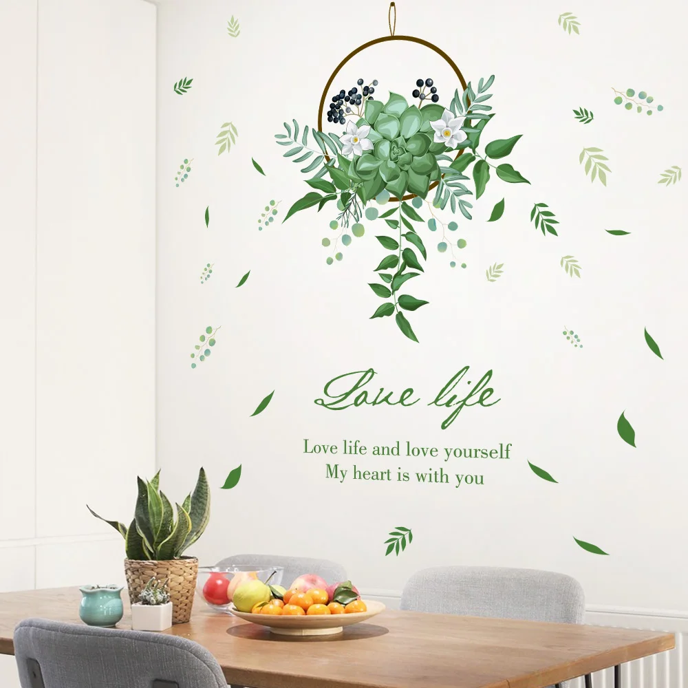 Nové Zelené Listy Kvetinové Koše Kytice Samolepky Na Stenu Domova Obývacia Izba Odnímateľné Steny Nálepky Škandinávie Moderného Domova