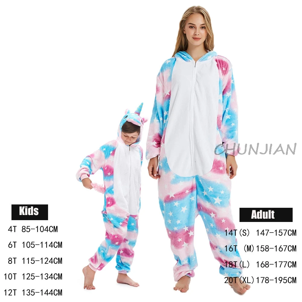Nové Zimné Flanelové zvierat Pijamas Dospievajúcich Žien a Mužov Unisex Dospelých zvierat Panda Jednorožec Pijamas Cartoon Sleepwear