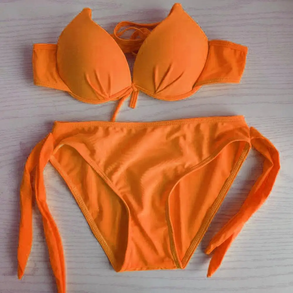 Nové Značky Sexy Neónové Farby Bikiny žien plavky s Push Up slim bowknot Plavky Brazílske plavky Plážové oblečenie