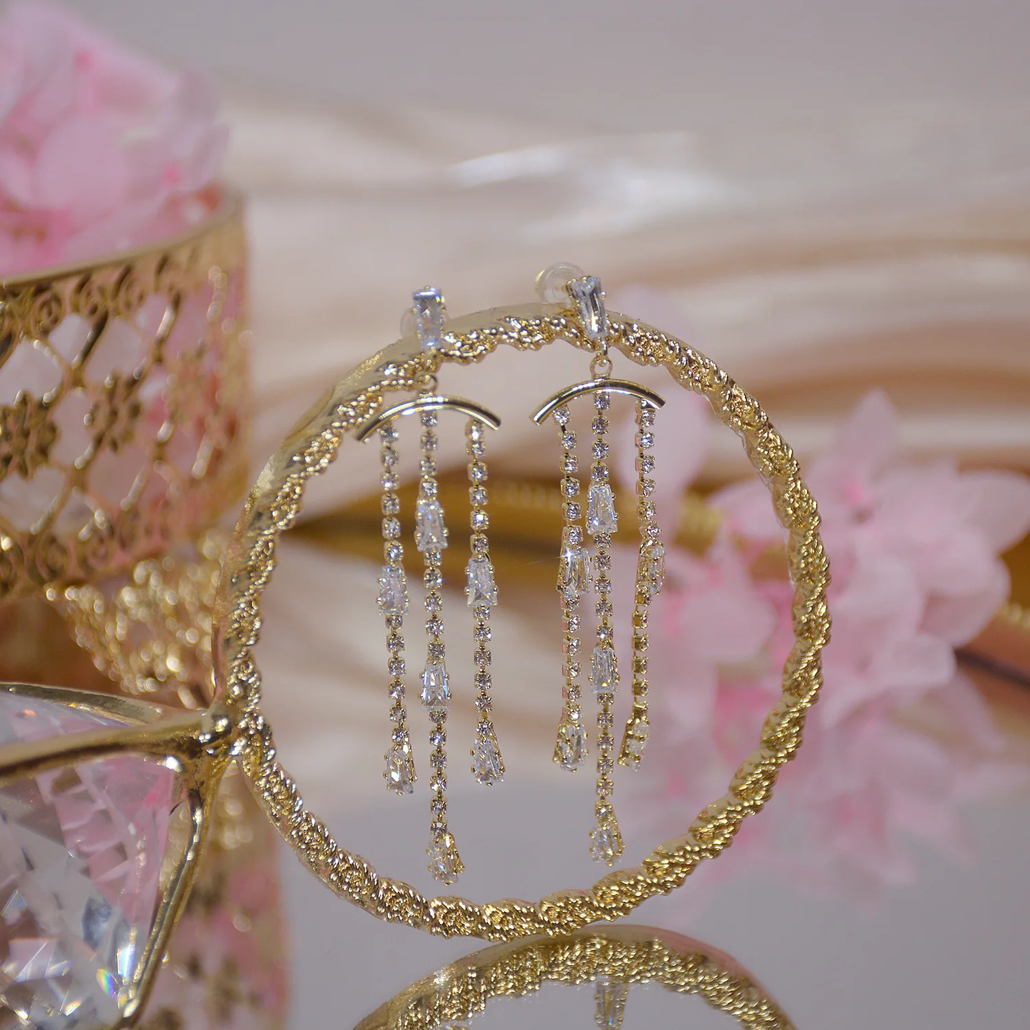 Nový Dizajn a Módne Šperky Crystal Dlhý Strapec Nádherné 14K Reálne Pozlátené Náušnice pre Ženu Dovolenku Strany Elegantné Náušnice