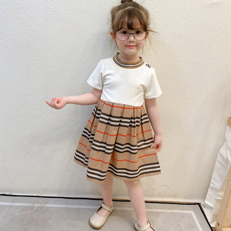 Nový príchod 2021 Letné módy deti, dievčatá oblečenie šaty značky Prekladané štýl bavlna Ruched Paletu baby girl princezná šaty