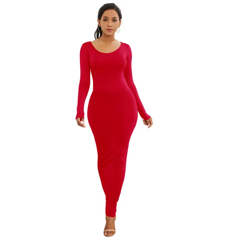 Nový Príchod Ženy, Dlhý Rukáv Maxi Šaty Príležitostné O-Krku Čierna Biela Modrá Červená Štíhle Dlhé Šaty 2019 Jeseň Ženské Šaty, Šaty