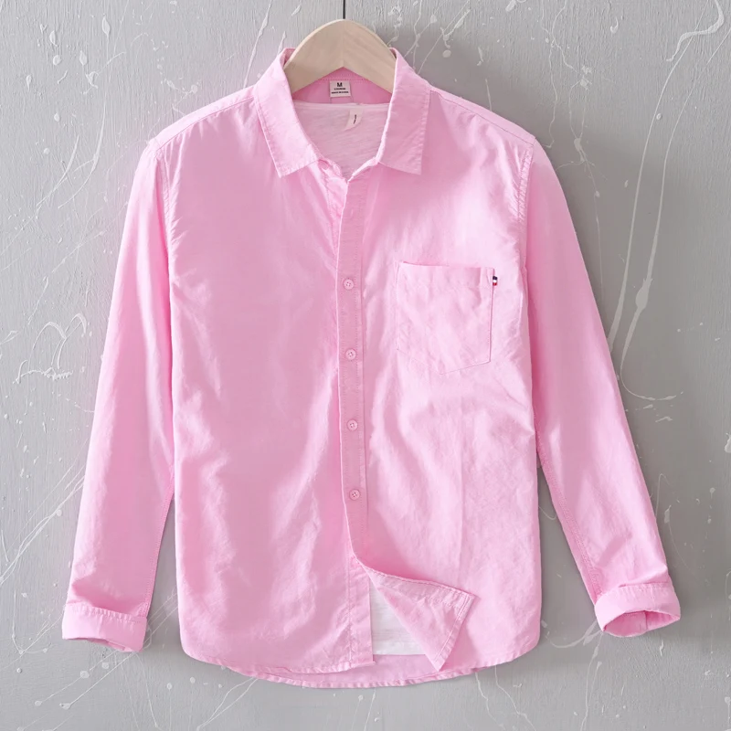 Nový štýl značky bavlnené košele muži móda ružové tričko pre mužov dlhým rukávom jar shirt mens príležitostných pevné tričká muž košieľka