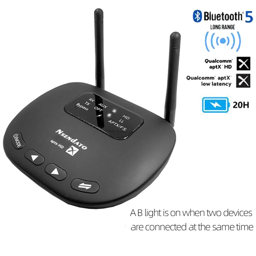 Nsendato Bluetooth 5.0 Hudby Audio Vysielač, Prijímač Podporu aptX/HD/LL Prepínač 3,5 mm 80m/262ft Dlhého Dosahu Bezdrôtového Adaptéra TV