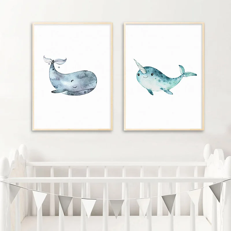 Námorné Mora Škôlky, Maľovanie Žralok Veľrybí Ryby Plátno Plagát Zvierat Art Print Stenu Obrázok, Nordic Deti Baby Spálne Dekorácie
