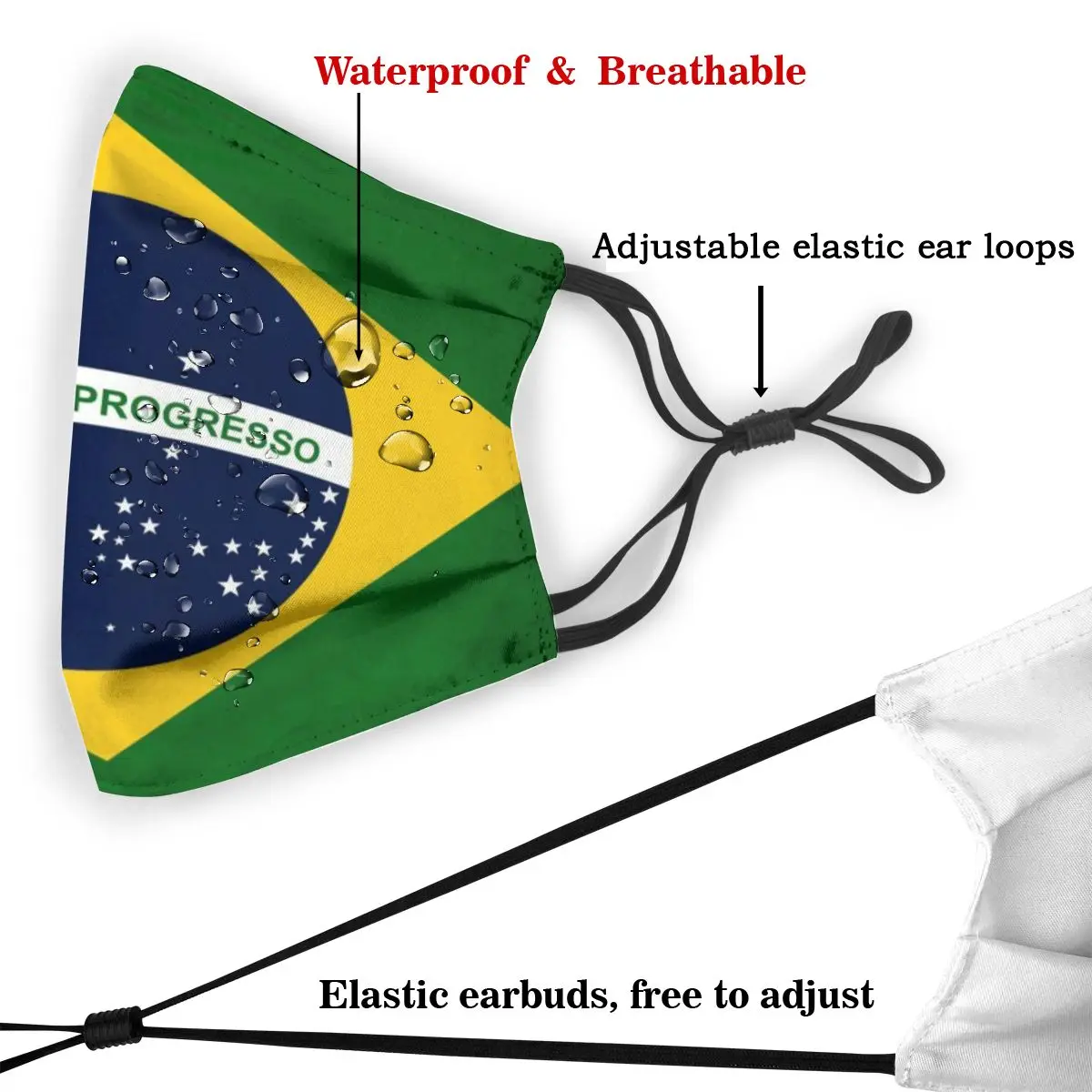 Ochranná maska s filtrom Brazília Vlajkou (1) proti prachu PM2.5 opätovne dospelých dospievajúce dieťa dievča