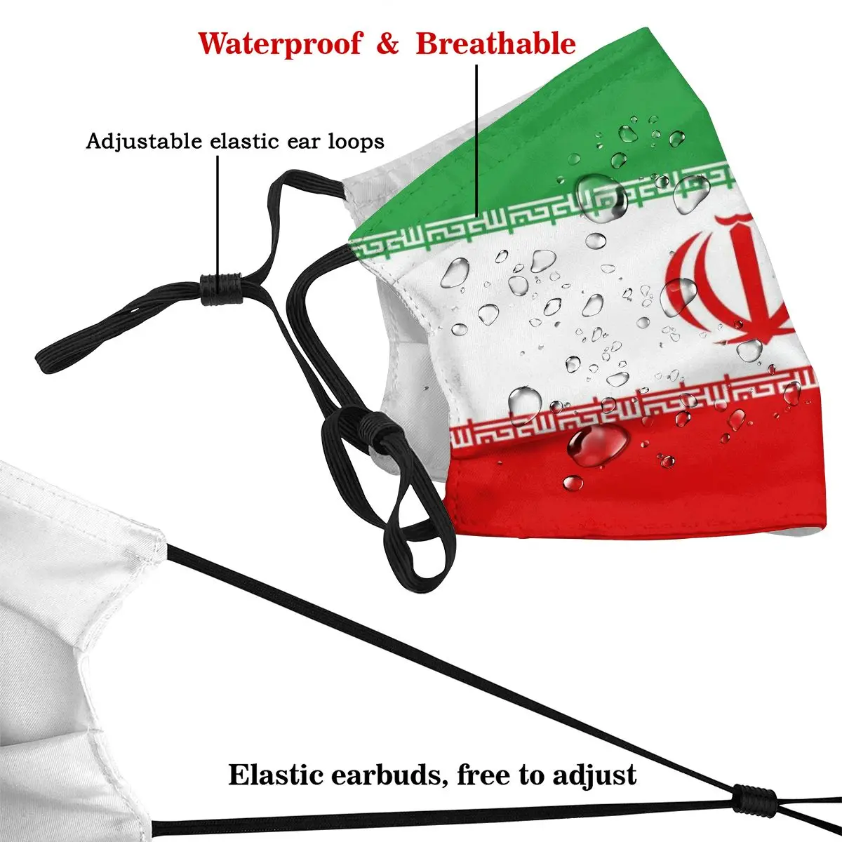 Ochranná maska s filtrom Irán Vlajka (7) proti prachu PM2.5 opätovne dospelých dospievajúce dieťa dievča
