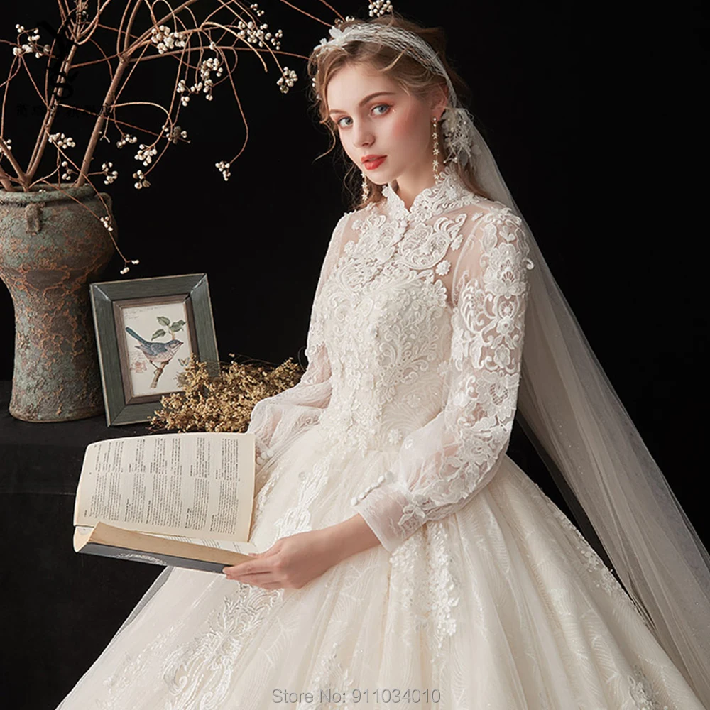 Ohromujúci šplhať svadobné šaty dlhé rukávy 2020 svadobné šaty skutočnej práce amanda novias