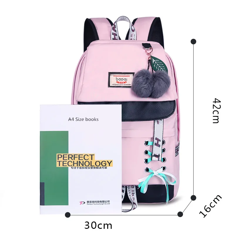 OKKID detí, školské tašky pre dievčatá roztomilý ružový batoh aktovka kórejský štýl bowknot kožušiny loptu dievča školský batoh bookbag