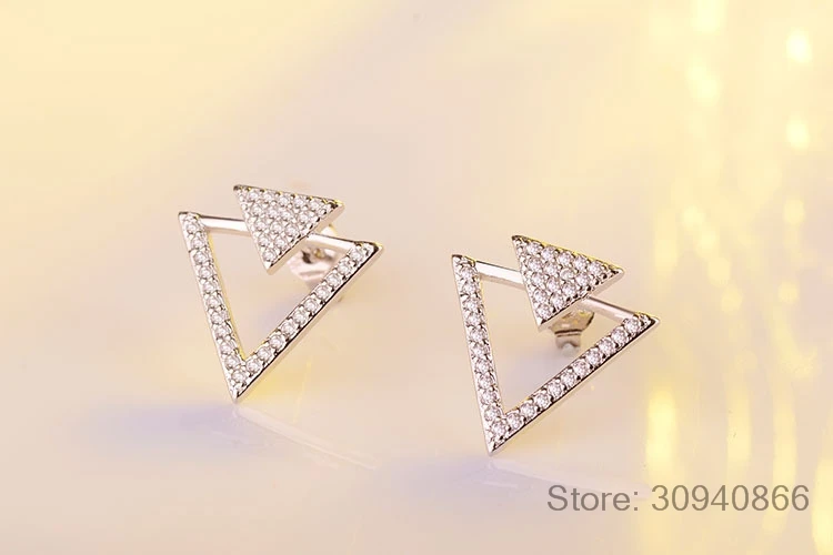 OL Geometrický Trojuholník Stud Náušnice Reálne 925 Sterling Silver Pre Ženy Zapojenie Jemné Šperky, Módne Doplnky, Darčeky