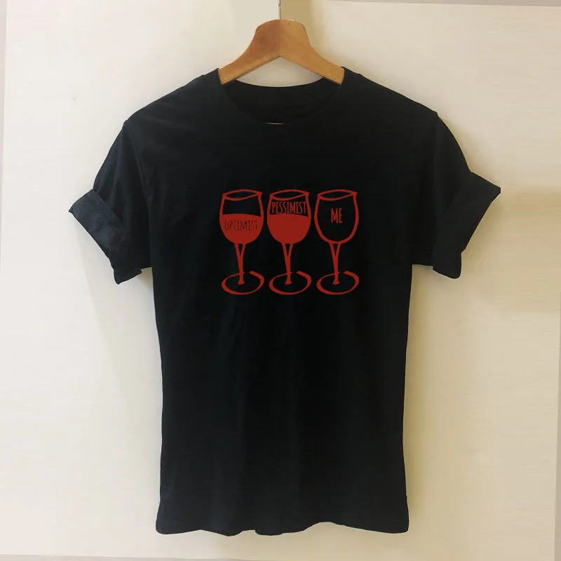 Optimista, Pesimista Harajuku T Shirt Funny T-shirt Ženy Oblečenie Bežné Krátky Rukáv Topy Tees Plus Veľkosť